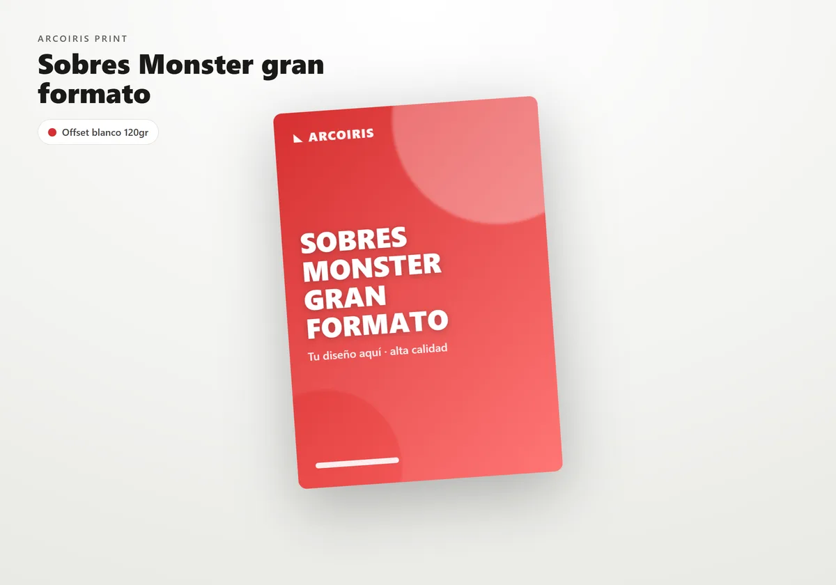 Vista cenital de Sobres Monster gran formato sobre fondo neutro